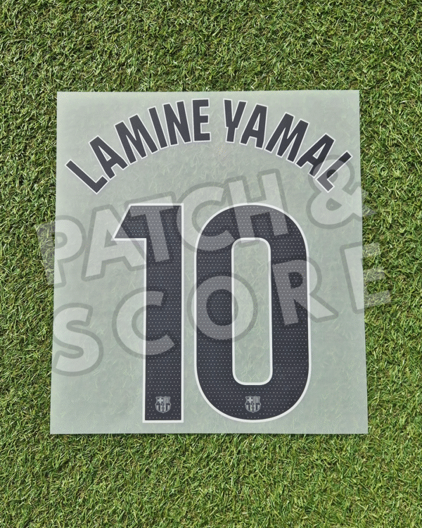 Lamine yamal 25-26 la liga away name set front Original Player Issue 2025-26 FC Barcelona Lamine Yamal La Liga Away Name Set | Stahls TPT
