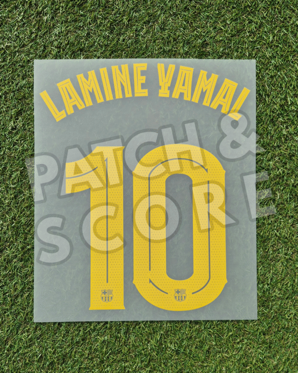 Lamine yamal 25-26 ucl home name set front Original Player Issue 2025-26 FC Barcelona Lamine Yamal Champions League Home Name Set | Stahls TPT